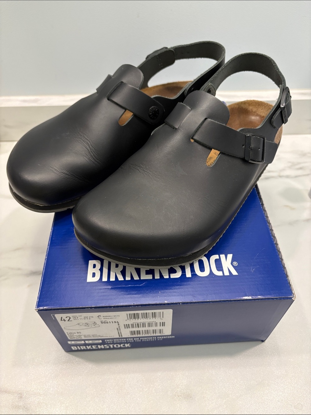 Birkenstock Tokio Black Leather Regular Fit Size 42
